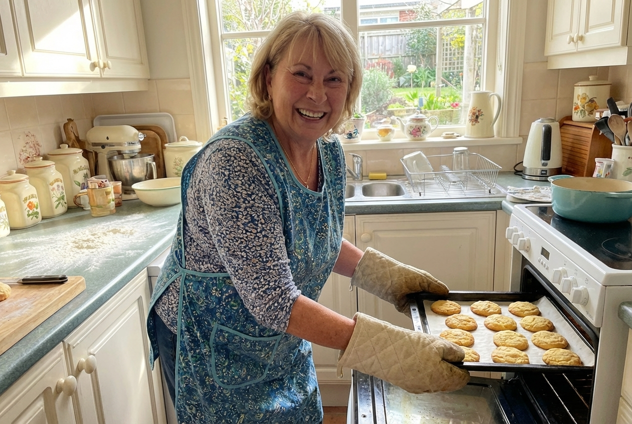 Lory baking in her kitchen